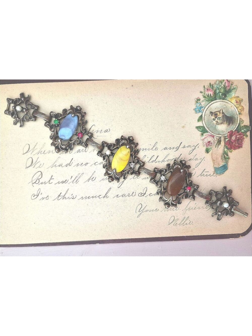 Vintage Brass Filigree Multi-Color Lucite Bracelet